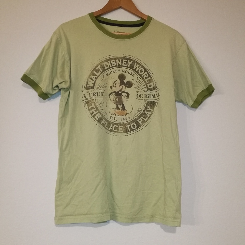 Disney Mickey Mouse Green Graphic Ringer T Shirt